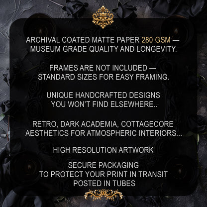 Text on a dark background about archival coated matte paper with decorative elements.