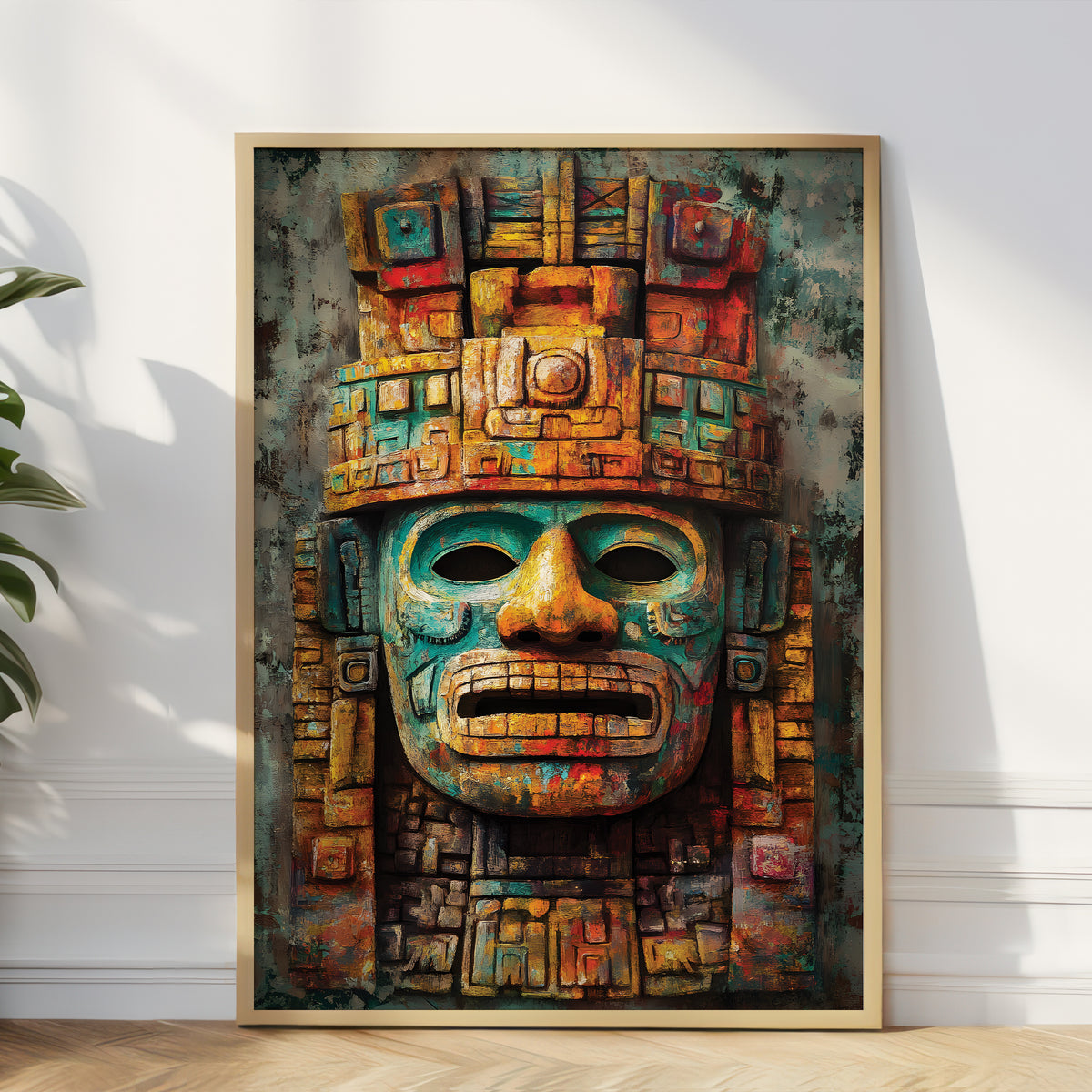 Ancient Mesoamerican Mask Wall Art Print  – Cultural Art Print