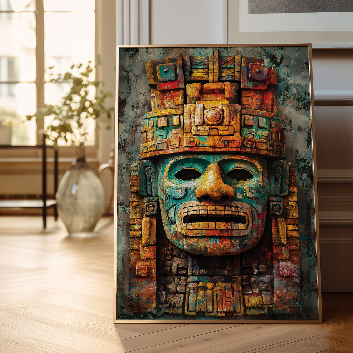 Ancient Mesoamerican Mask Wall Art Print  – Cultural Art Print