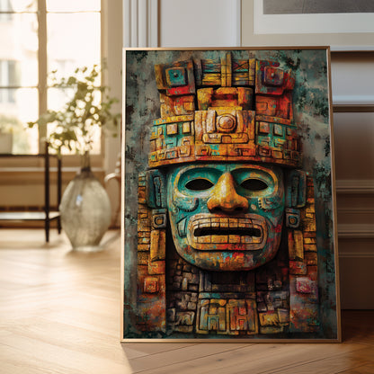 Ancient Mesoamerican Mask Wall Art Print  – Cultural Art Print