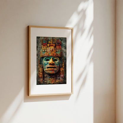 Ancient Mesoamerican Mask Wall Art Print  – Cultural Art Print