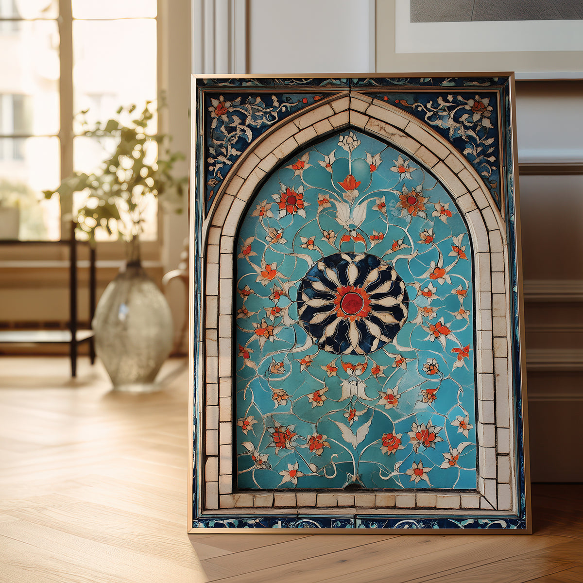 Turquoise Floral Arch Wall Art Print – Ornamental Design – Cultural Wall Art