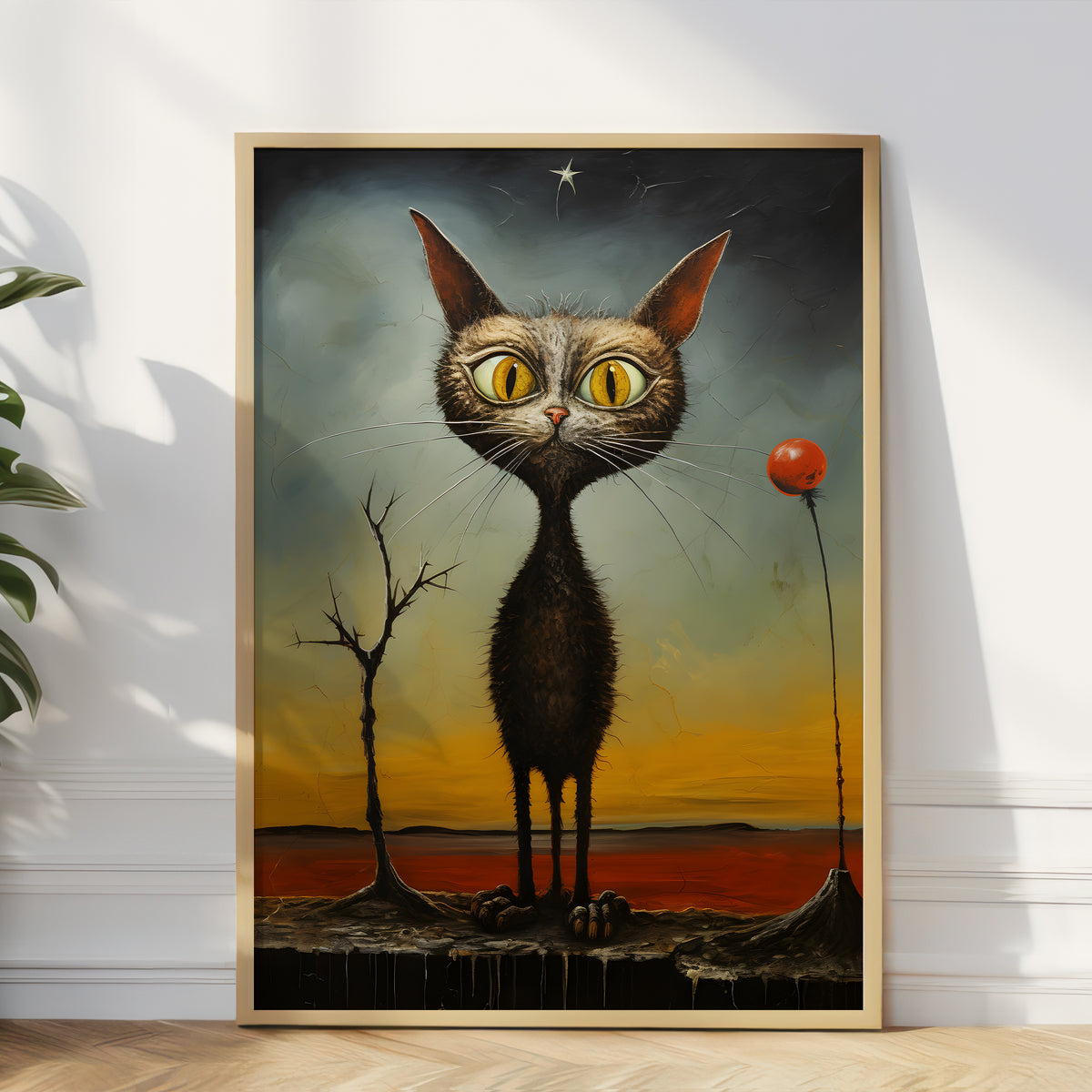 Surreal Black Cat In Abstract Space – Art Print Inspired By Artist