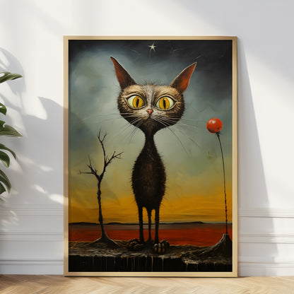 Surreal Black Cat In Abstract Space – Art Print Inspired By Artist