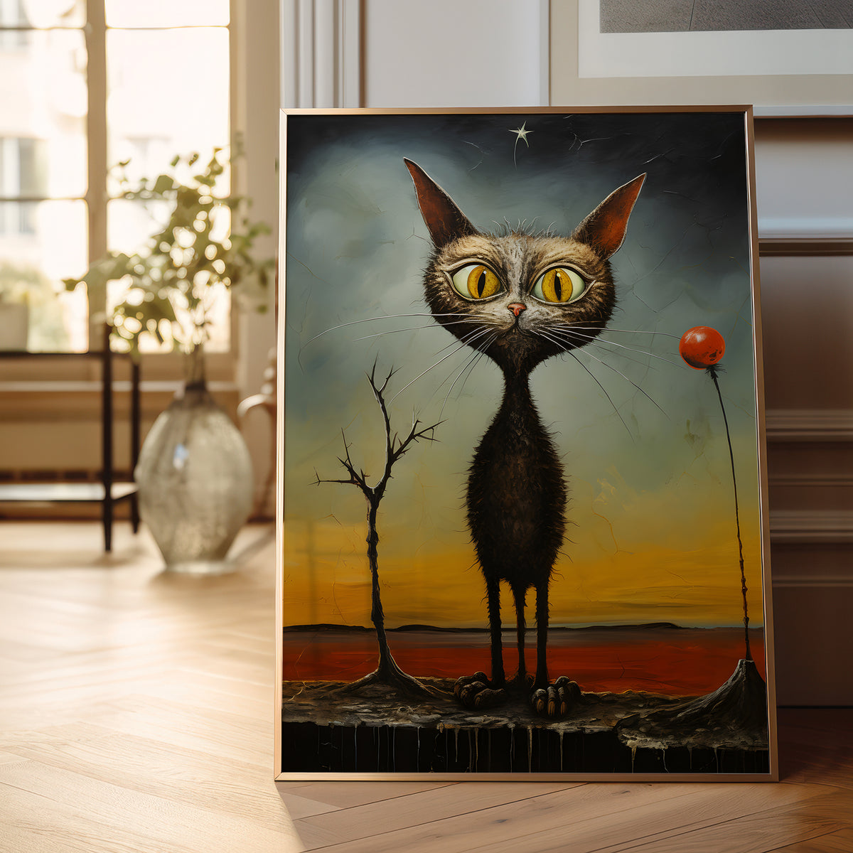 Surreal Black Cat In Abstract Space – Art Print Inspired By Artist