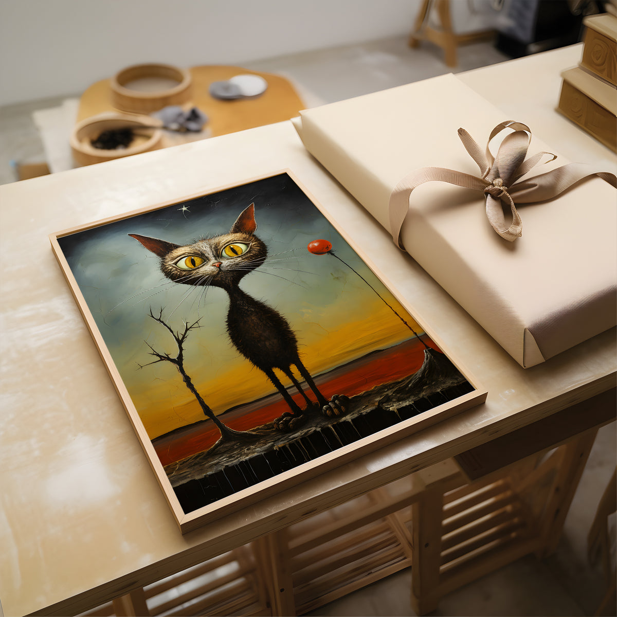 Surreal Black Cat In Abstract Space – Art Print Inspired By Artist