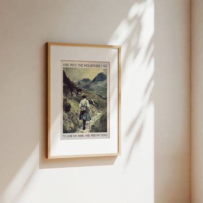 Into The Mountains I Go Retro Art Print - Inspirational Quote Poster