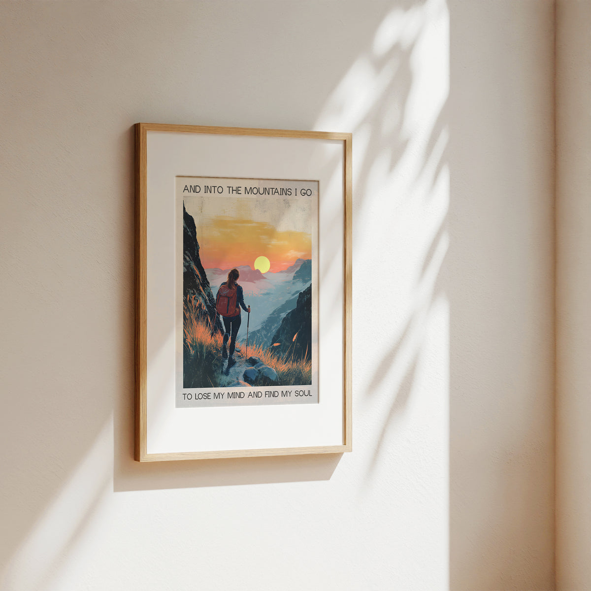 Into The Mountains I Go Sunset Vintage Print - Inspirational Quote Poster