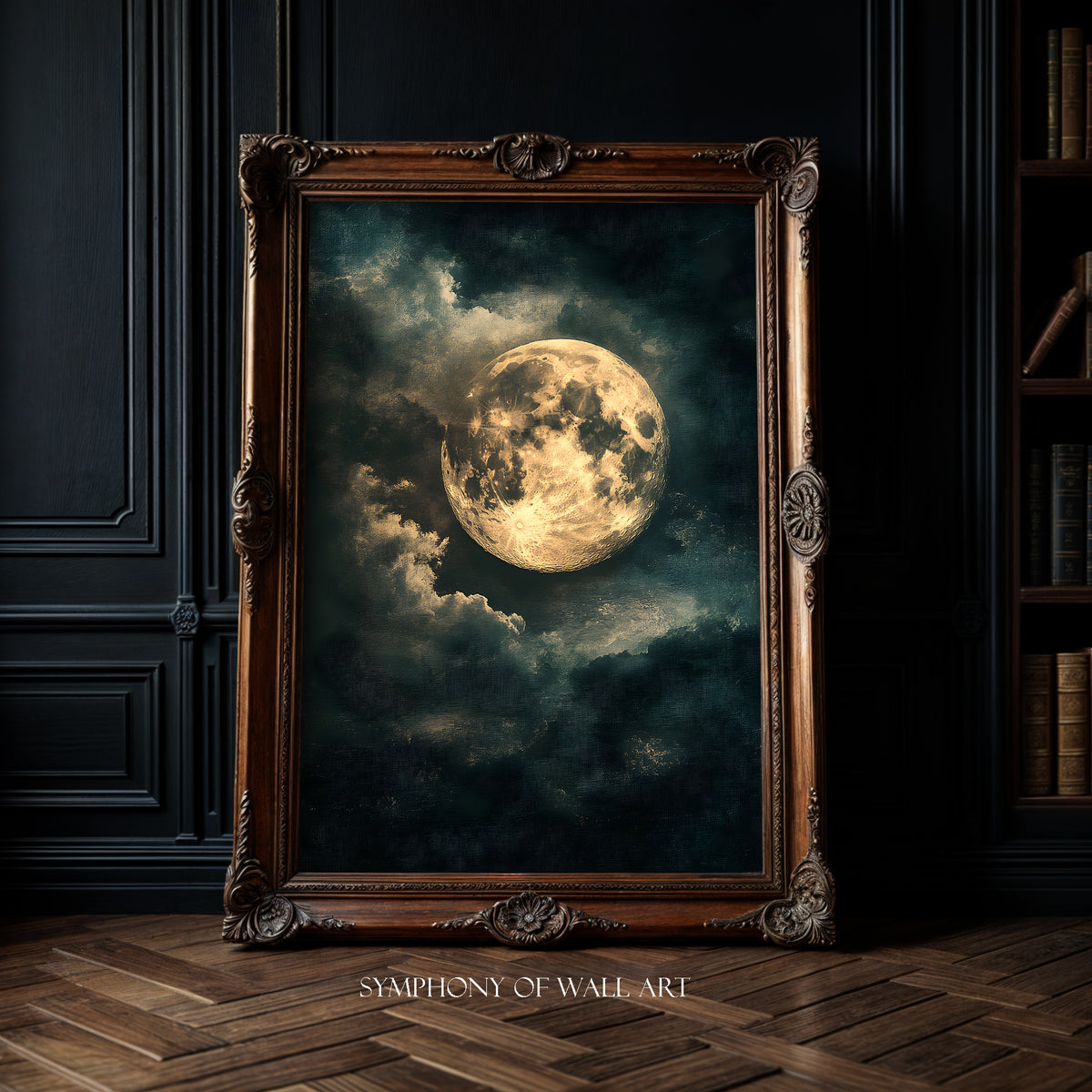 Moody Golden Moonlight In The Night Clouds - Dark Academia Art Print