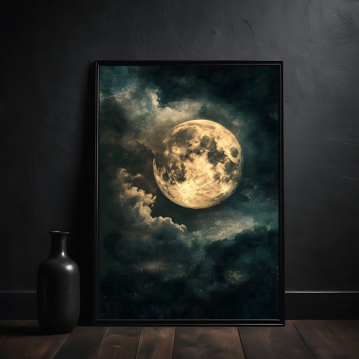 Moody Golden Moonlight In The Night Clouds - Dark Academia Art Print