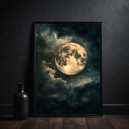 Moody Golden Moonlight In The Night Clouds - Dark Academia Art Print