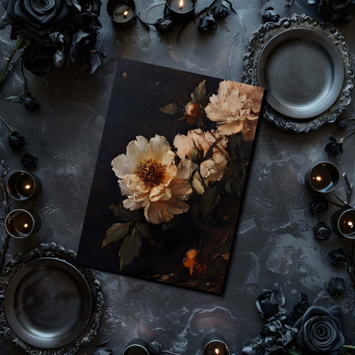 Dark Garden Rose Ship Bush - Dark Academia Art Print