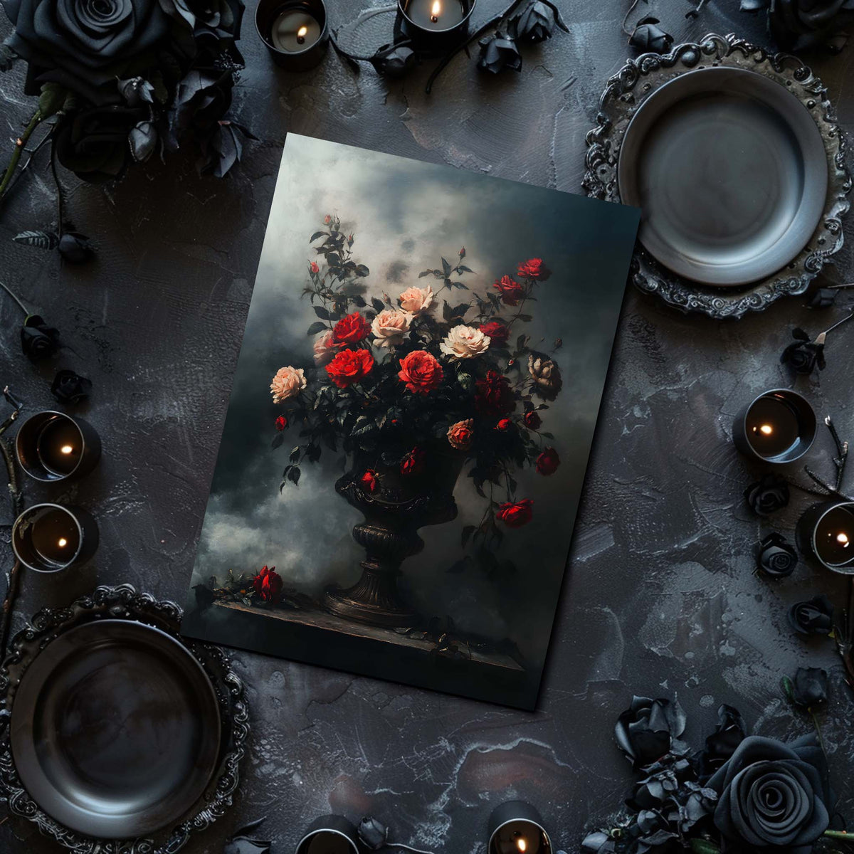 roses in the vase dark academia wall art print