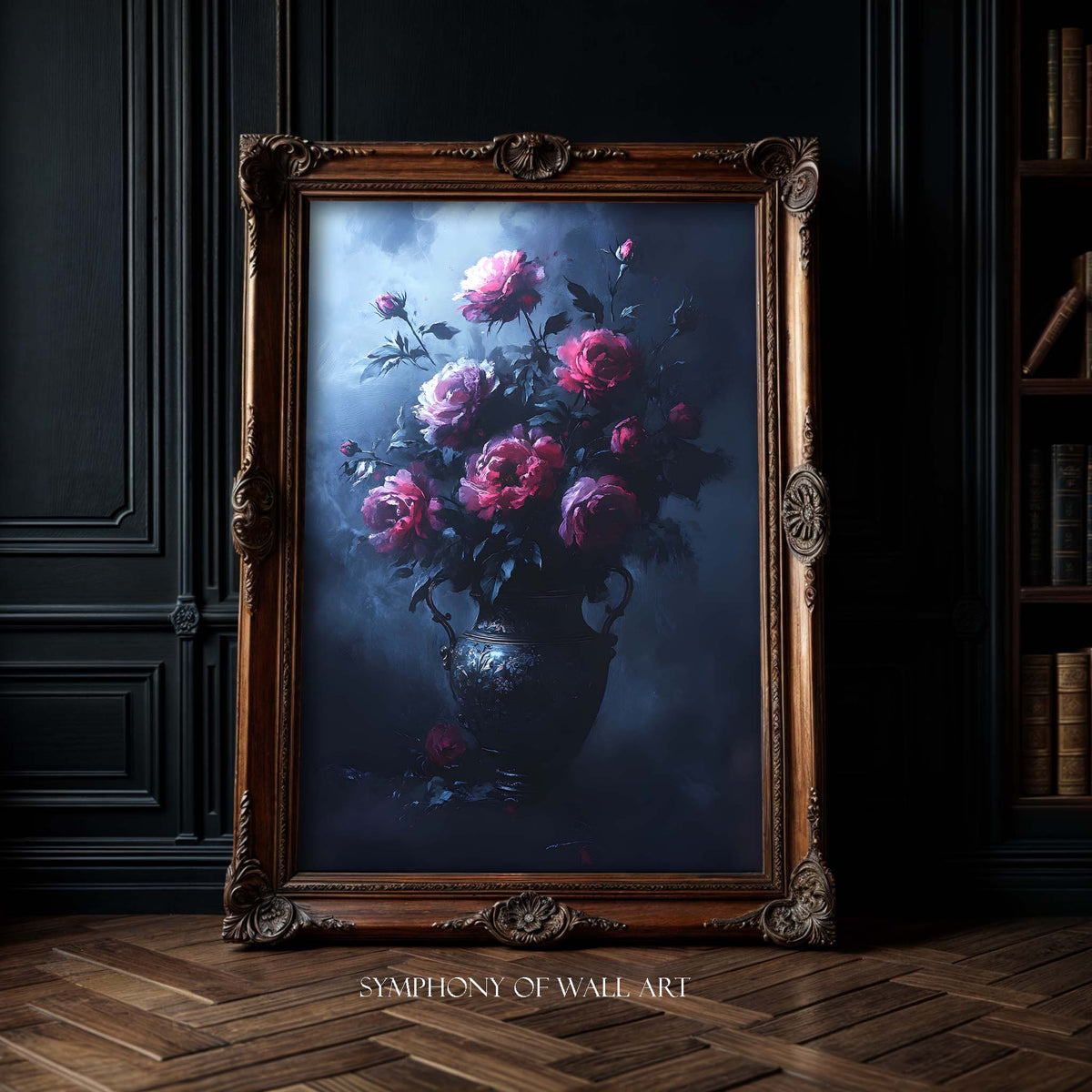 Deep Purple Roses In The Vase - Dark Academia Art Print