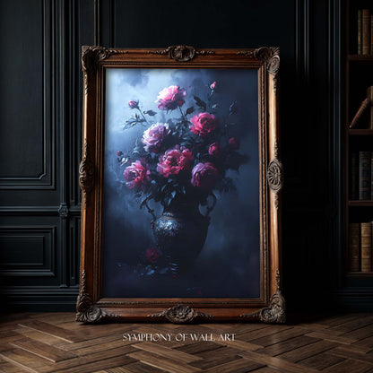 Deep Purple Roses In The Vase - Dark Academia Art Print