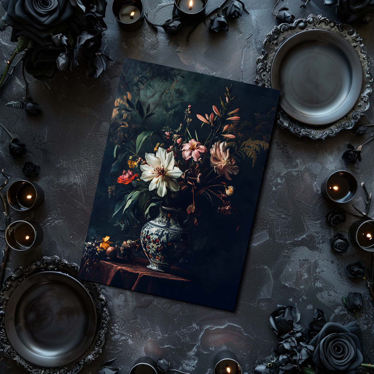 dark academia flowers in the vase art print post card