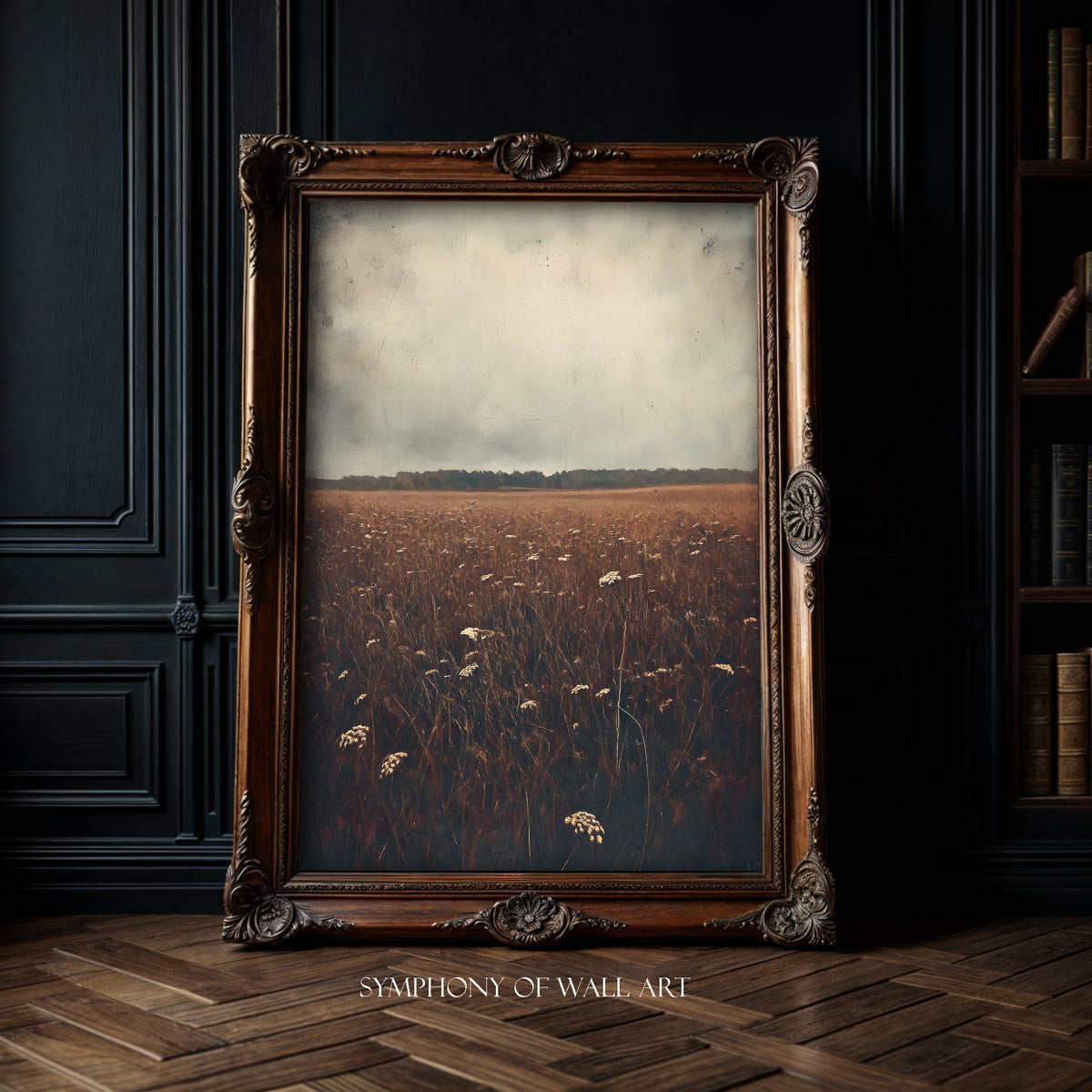 dark academia countryside field art print in frame