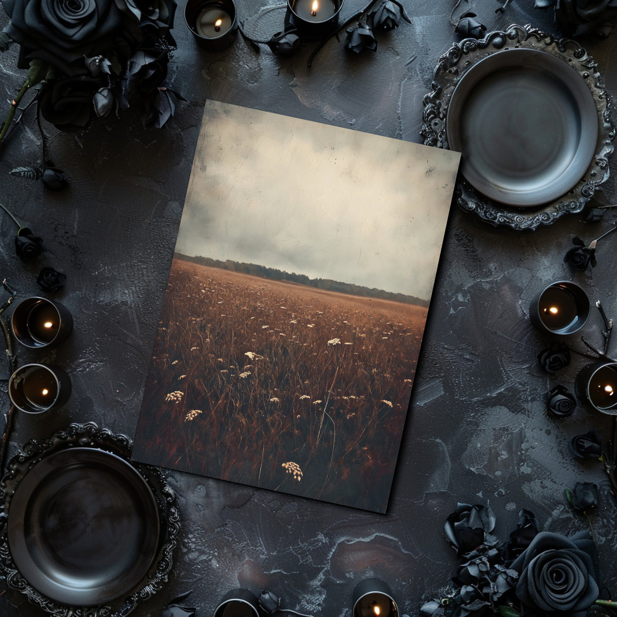 dark academia countryside field art print in frame
