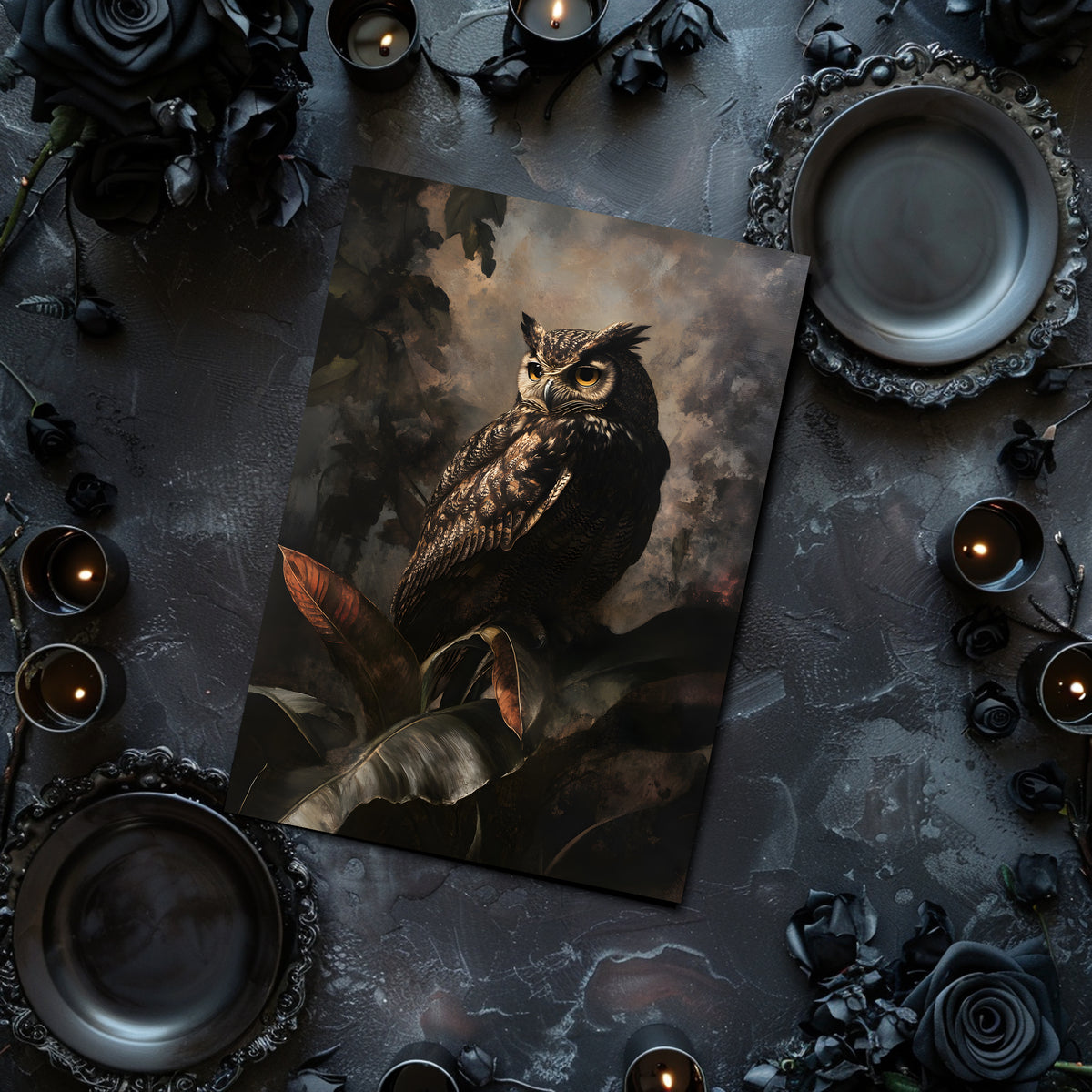 Dark academia, owl, bird, animal, wall art, art print without frame, poster on the wall, post card
